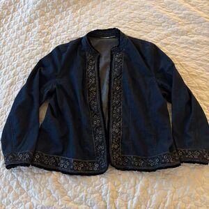 Unit Women’s Vintage 90s Embroidered Dark Blue Denim Jacket w/ Hooks